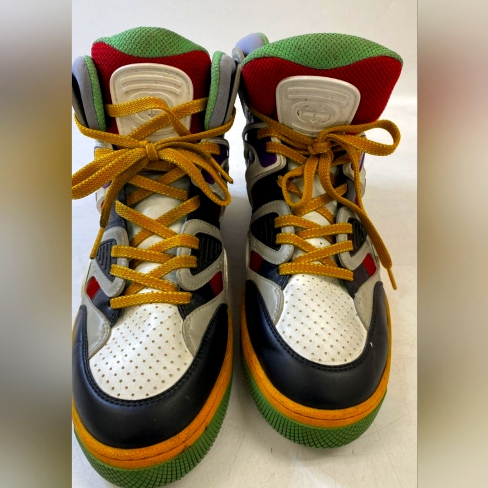 GUCCI High Cut Sneakers US8 White Leather/Athletic Made In Italy